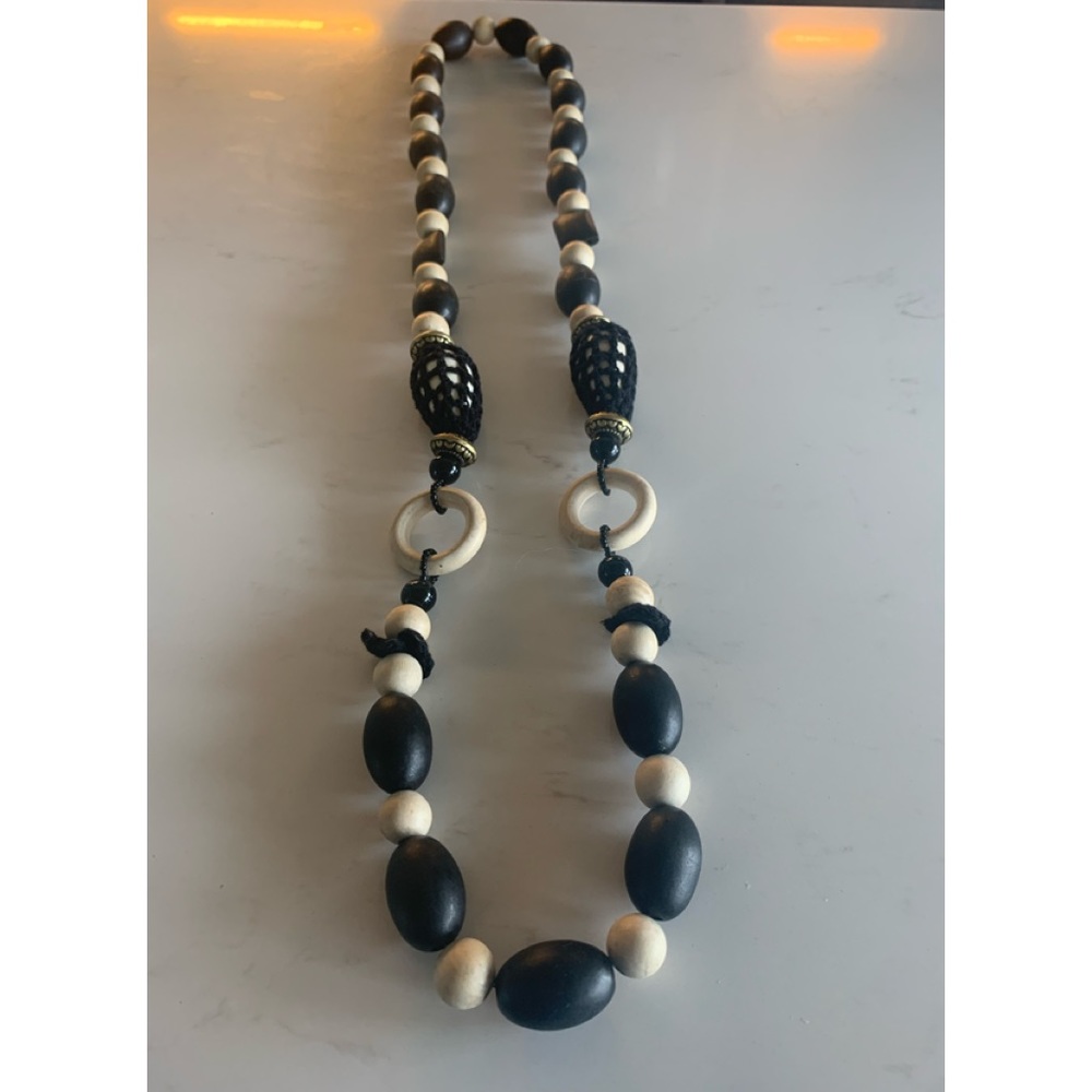 4 / 20$ SALE Wood Bead and Crochet Necklace/Vintage